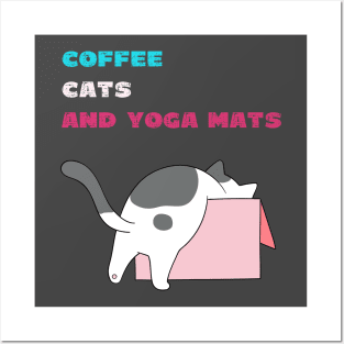 Coffee cats and yoga mats funny yoga and cat drawing Posters and Art